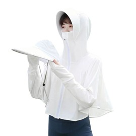 JOONOR Women's Anti-UV Shirt Hooded with Breathable Face Mask, summer outdoor Cycling driving Ice Silk Mesh Cooling Clothing,white