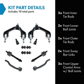 TRQ TRQ Front Steering & Suspension Kit Ball Joint Control Arm with Ball Joint Sway Bar Stabilizer Link Tie Rod Compatible with Acura Honda Isuzu