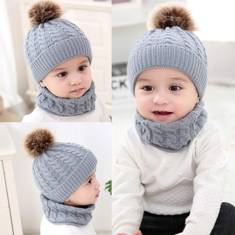 2PCS Toddler Baby Knit Hat Scarf Neckwarmer Winter Warm Beanie