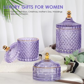 ALAMHI 3 Pack Qtip Holder Apothecary Jars with Lids Purple Room Decor