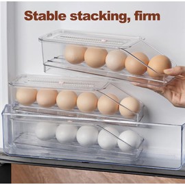 Generic Xsite Egg Holder for Refrigerator, Plastic Automatic Rolling Egg Carrier with 6-12 Compartments for Eggs, Storage Box for Kitchen Organization, 31 Day Timer Egg Holder (1), Clear, Egg_Disp100