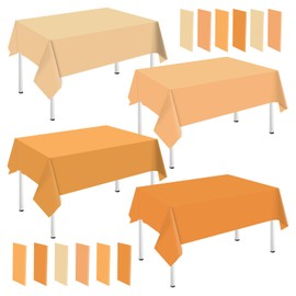 Whaline 16Pcs Orange Plastic Tablecloth 4 Orange Rectangle Table Cover Waterproof Table Cloth for Fall Thanksgiving Table Decorations, 54 x 108 Inch