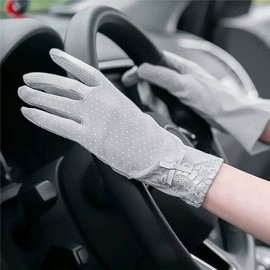 LYING UV Gloves, Women's, Summer, Smartphone Compatible, For Driving, Bicycle, Commuting, UV Protection, Dot Pattern, Stylish, Anti-Slip, Breathable, Thin, Mesh, Sunscreen Gloves, Anti-UV, Rough,
