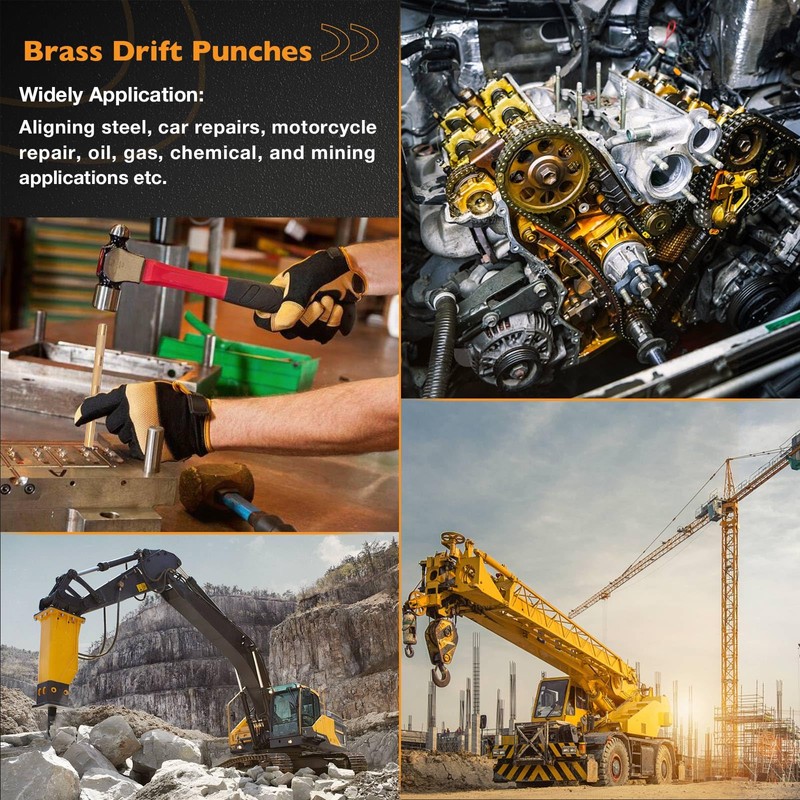 Brass Drift Punch Set, 3-Piece – 3/4"-19mm x 8", 1/2"-13mm