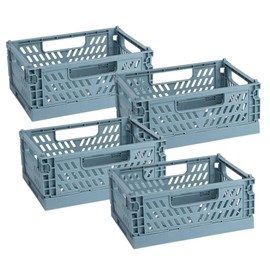 Ideen mit Herz Folding Boxes, Stackable, Sturdy, Foldable Storage Box, Plastic Folding Box (20 x 15 x 9 cm, Pack of 4, Pigeon Blue)