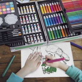 Berry Hip Set Arte Dinosaurios Profesional Plegable Con 33 Marcadores, 24 Crayolas, 24 Acuarelas, 24 Tubo De Pintura Acrílica, 28 Colores, 4 Pinceles 