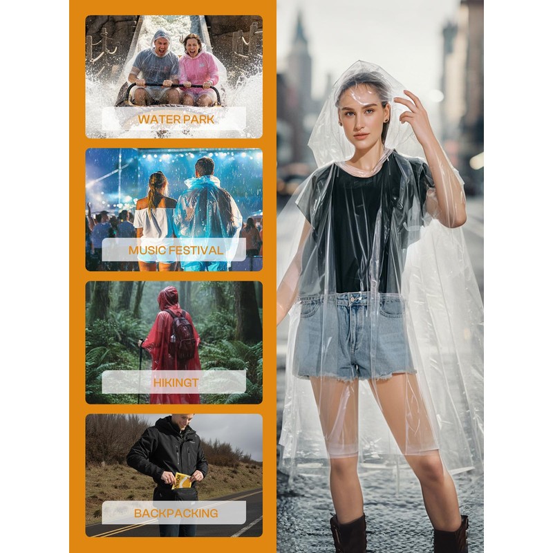 SaphiRose Disposable Rain Ponchos Emergency Clear Poncho (4 pack, Clear)
