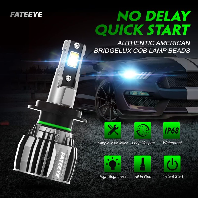 FateEye 2024 H7 LED Headlight Bulb,13000LM Super Bright LED Car