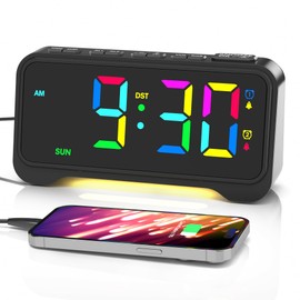 Dynamic RGB Alarm Clock for Bedroom, Super Loud Alarm Clock for Heavy Sleepers Adults Kids, Bedside Nightstand Clock with Night Light, 2 USB Phone Charger, Dimmer and Volume Control, Snooze, 12/24H