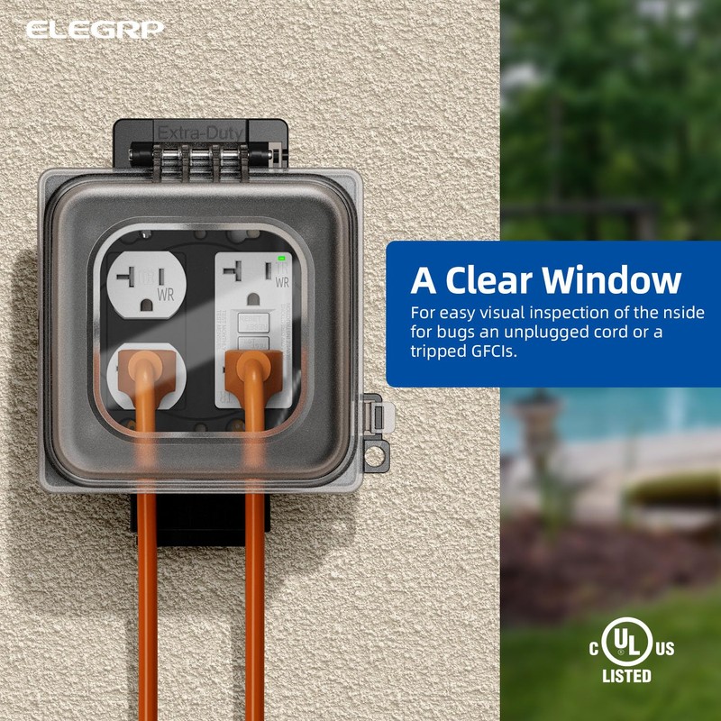 ELEGRP 2-Gang Weatherproof Outdoor Outlet Cover, Extra-Duty Clear In-Use Outlet