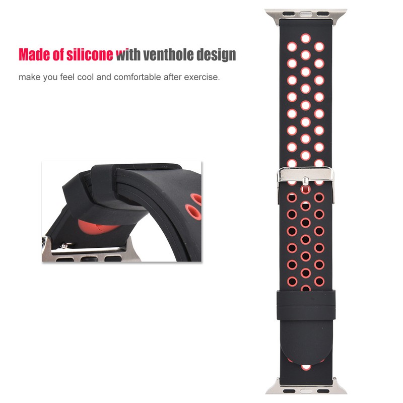 Durable Silicone Watch Strap Replacement Wristband for Watch(Black Red)