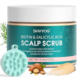 Scalp Scrub, Biotin & Salicylic Acid Scalp Exfoliating for Hair Growth, Dandruff Prone Oily Hair & Dry, Itchy, Prevent Hair Loss, Nourishing Anti-Dandruff, with Scalp Massager 8.8oz /250g