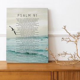 Tourrest Psalm 91 Wall Art Scripture Wall Decor Bible Verse Canvas Prints Pictures Christian Religous Framed Artwork for Bedroom Living Room Bathroom 12"x16"