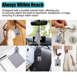 Grey Keychain Microfiber Eye Glasses Cleaner Cleaning Cloth Wipes Portable Eyeglass Lens Cleaning Cloth Wipes for Sunglasses Jewelry Electronics(4 Pack)