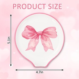JarThenaAMCS 4.7 Inch Pink Bow Spoon Rest Watercolor Bow Small Coffee Spoon Holder for Valentine's Day Christmas Coffee Stirrers Teaspoon Bar Coffee Station Accessories