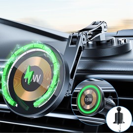 Smartphone Holder, Car Mount, Mag-Safe Compatible, Smartphone Holder, Magnet, In-Car Smartphone Holder, Magnet, 15W Wireless Car Charger & 5-Axis Reverse & Super Strong Magnetic Force, Car Smartphone