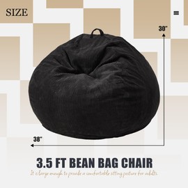 Hobestluk 3.5FT Bean Bag Chair Adult Bean Bag Chair Large Bean Bag Chair with Filler Included Teardrop Bean Bag Chair with Removable Cover for Bedroom Living Room - (Large, Black)