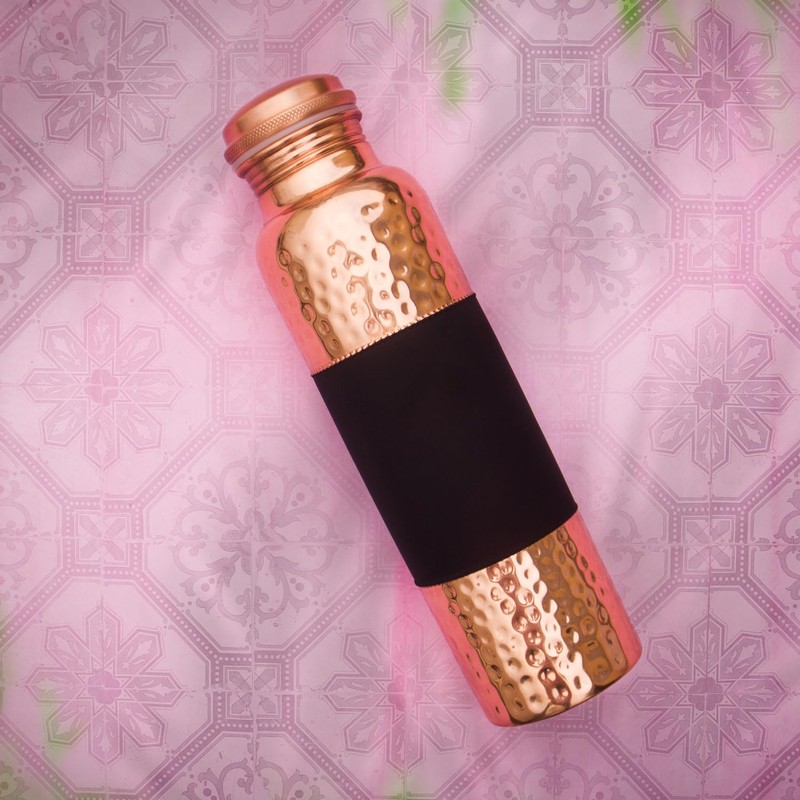 ANCIENTIMPEX Pure Copper Water Bottle Dark Cherry Pattern 1000 Ml