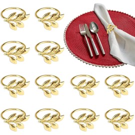 Serviettenringe Gold, 12 Stück Elegante Metall Serviettenring, Serviettenschnallen Blätter, Serviettenring Gold