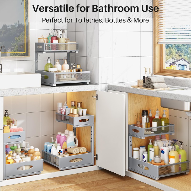 Under Sink Organizer, 2 Pack 2 Tier Pull Out Under