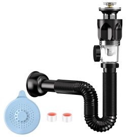 BCENG Sink Drain Kit with Waterproof Tape and Pop-Up Drain Plug, Siphon Drain Hose for Bathroom, Kitchen Sink, Odour-Proof and Leak-Proof Siphon Sink Kit
