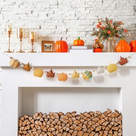 Cinnvoice Fall Decor for Home 8.2 ft Felt Pumpkin Garland Maple Leaf Banner Rustic Vintage Wooden Beads Garland Autumn Thanksgiving Day Decoration Fall Banner for Mantle Home Doorway Window Wall Decor