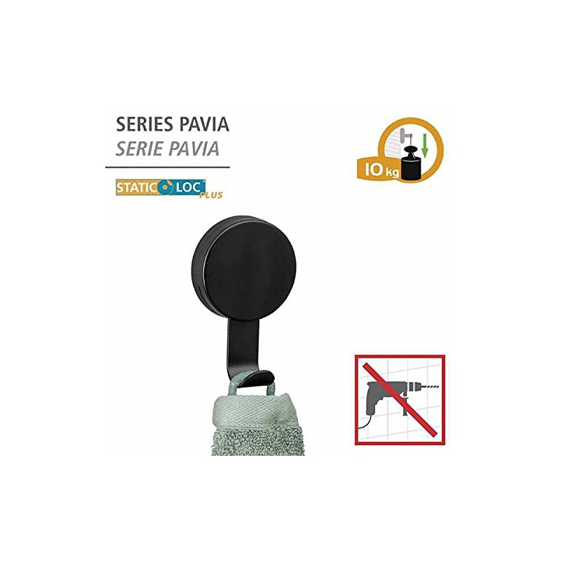 WENKO Static-Loc Plus Pavia Wall Hooks, Black, Set of 2