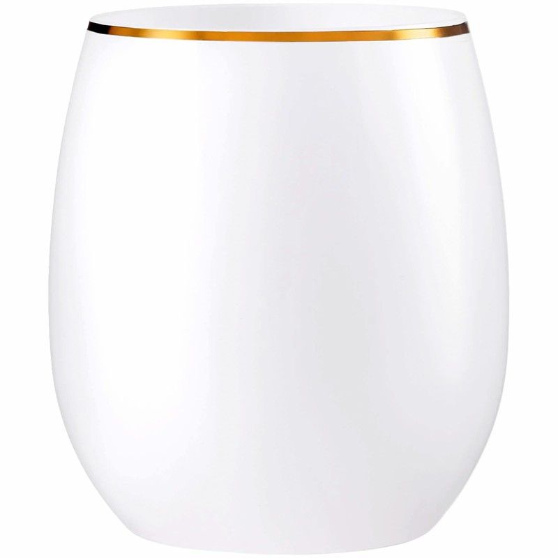 Elegant Stemless White Wine Goblets with Gold Rim - 12