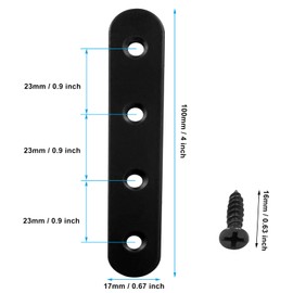 Hordion 12Pcs 4 Inch Straight Bracket Stainless Steel Brace, Flat Mending Plate Fixing Bracket Connector with Screw for Cabinet Furniture Joining Plate, Black