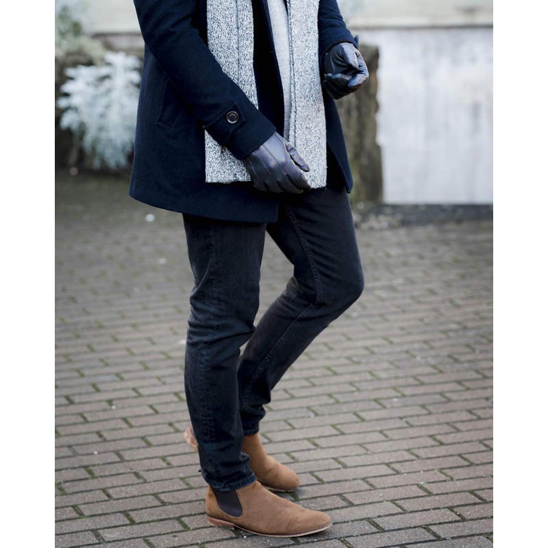 Downholme Men's Vegan Faux Leather Gloves with Warm Lining -