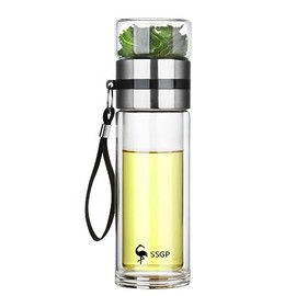 Botella de infusor de té 400ML,termo de vidrio de doble pared,Botella de Agua,con filtro de acero inoxidable,A Prueba De Fugas,kit de te,para Exteriores, Oficinas, Hogar,14 Onzas