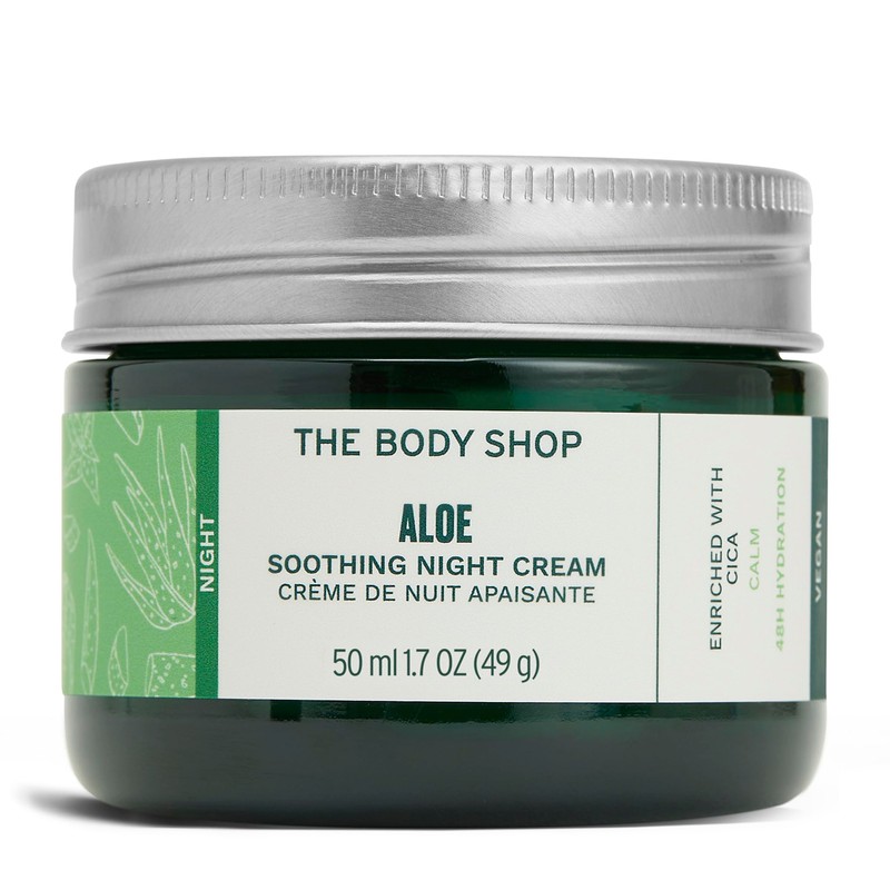Crema de noche con aloe vera para pieles sensibles, vegana,