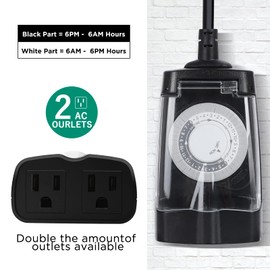 G-Homa 24 Hour Mechanical Outdoor Timer Outlet, Outdoor Timer for Lights, Waterproof, 2 Grounded Outlets, 15A 1/2HP, Heavy Duty, ETL Listed (2 Packs)