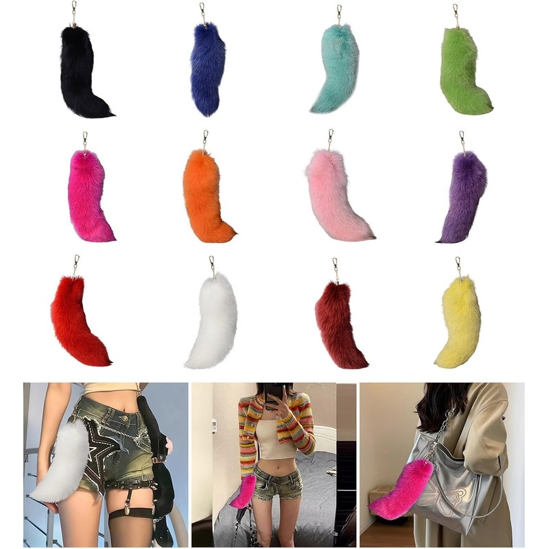 [Lyyxjsltd] Plush Faux Hair Fox Tail Keychain Elegant Key Ring