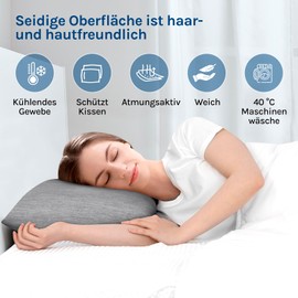 WOLTU Cooling Cushion Cover, Set of 2, Pillowcase with Q-Max > 0.45 Arc-Chill, Soft Breathable Cooling Fibre Cushion Cover, Protects Skin and Hair, Summer Cushion Covers with Zip, 50 x 70 cm, Grey