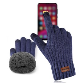FORVEVO Men's Winter Gloves with Warm Fleece Lining, Thermal Touchscreen Knitted Gloves for Women, navy