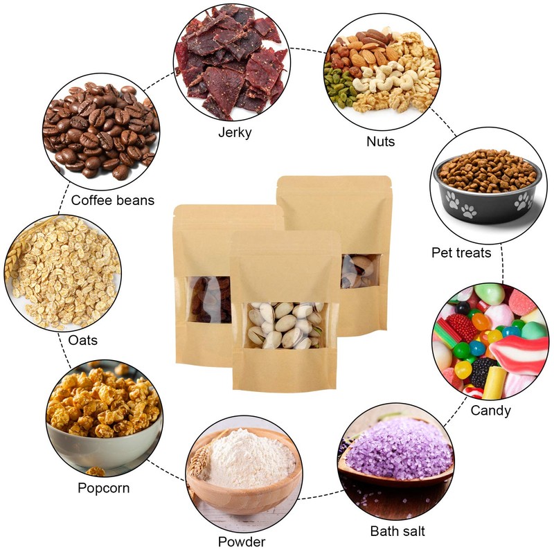 Blisstime 50 Pack Kraft Stand Up Zip Lock Pouch Bags,