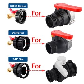 windblowgrass 275-330 Gallon IBC Tote Tank Adapter, 2" Corase Thread with Lead-Free Brass Spigot Valve (1/2" Male NPT Inlet×3/4" GHT Outlet), for Garden Hose Connector