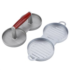 Double Burger Press, Not Sticky Wooden Handle Hamburger Press Burger Mold for Professional and Home Cooking Grilling