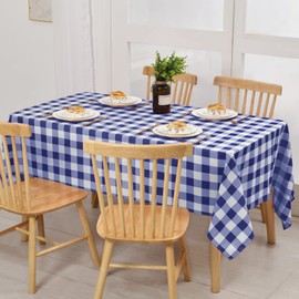 XWZO Checkered Table Cloths Rectangular 60 x 120 Inch - Waterproof, Oil-Proof and Spill-Proof Wipeable Plaid Tablecloth for Kitchen Dining, Indoor or Outdoor Parties, Daily Use, Royal Blue and White