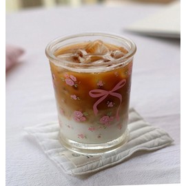 yaocoral Set of 2 12 OZ French Drinking Glasses Floral Glass Coffee Cup Flower Tea Cup Cute Glass Cups for Iced Tea,Juice,Coffee,Milk,Dessert,Stackable Glassware Drinkware Set (pink floral)