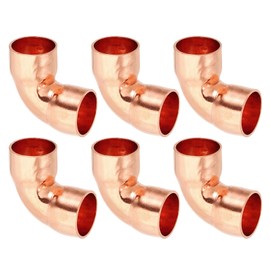 PATIKIL 1/2" ID 0.8mm Thick Elbow Copper Fitting, 6pcs 99.9% Pure Copper Pipe Fitting 90 Degree Short Radius Tube Connector Sweat Solder for HVAC Refrigeration System