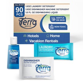 Travel Laundry Detergent & Dish Soap | Terra Breeze 1-Shoppe Amenities Kit | Laundry Soap, Dish Soap | 90 Pieces