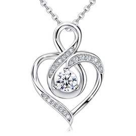 Elensan Charms Sterling Silver Pendant Necklace for Women Cubic Zirconia Love Heart with Infinity Hypoallergenic Jewelry Fashion Birthday Gift for Women