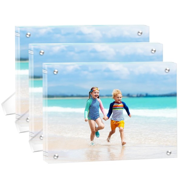 3 Pack(5×7) Acrylic Picture Frames Clear Magnetic Photo Frames Freestanding