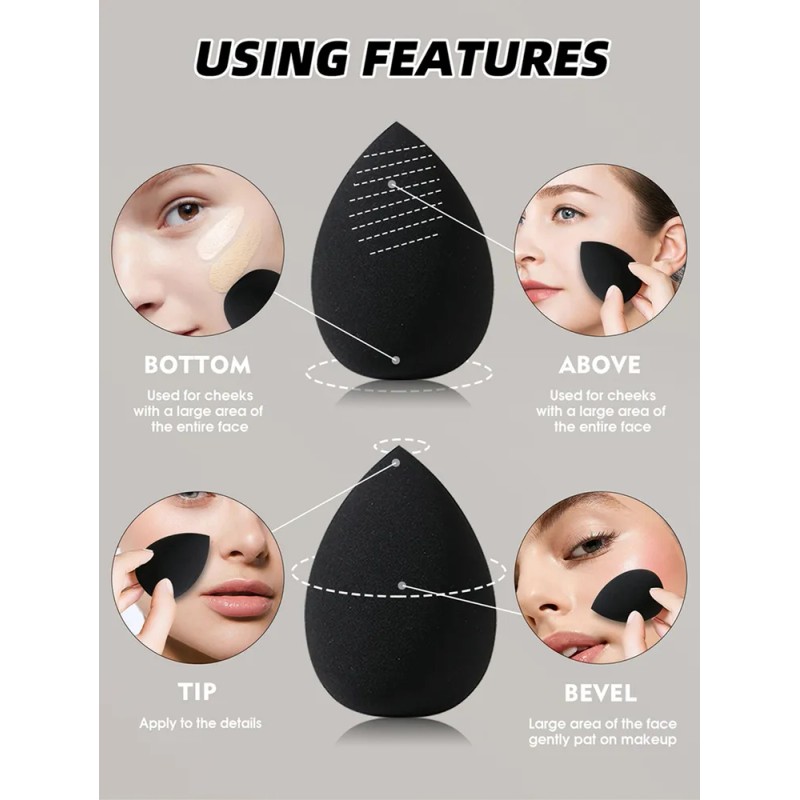 Set Brochas Y Esponjas De Maquillaje Con Cosmetiquera Negro