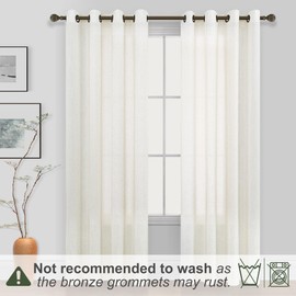 KOUFALL Linen Curtains for Living Room, Bronze Grommet, Semi Sheer Light Filtering Curtains, Neutral Cream Farmhouse Curtain Drapes 84 Inches Long 2 Panels Set