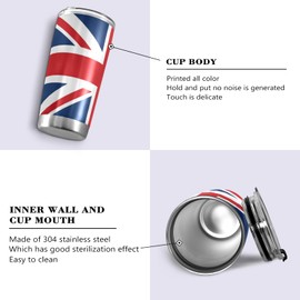 ALAZA England British Flag Union Jack Insulated Travel Tumbler Mug with Lid & Straw Double Wall Vacuum Water Bottle Car Cup Stainless Steel, Hot and Cold, 20oz