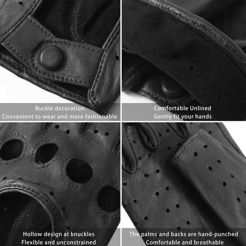 Harssidanzar Lady GL012 Fingerless Leather Gloves Sheepskin Single Line Half