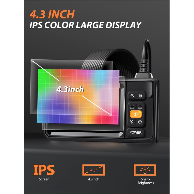 Vorth Endoscope Camera with Light, 4.3" IPS Screen 1080P Borescope